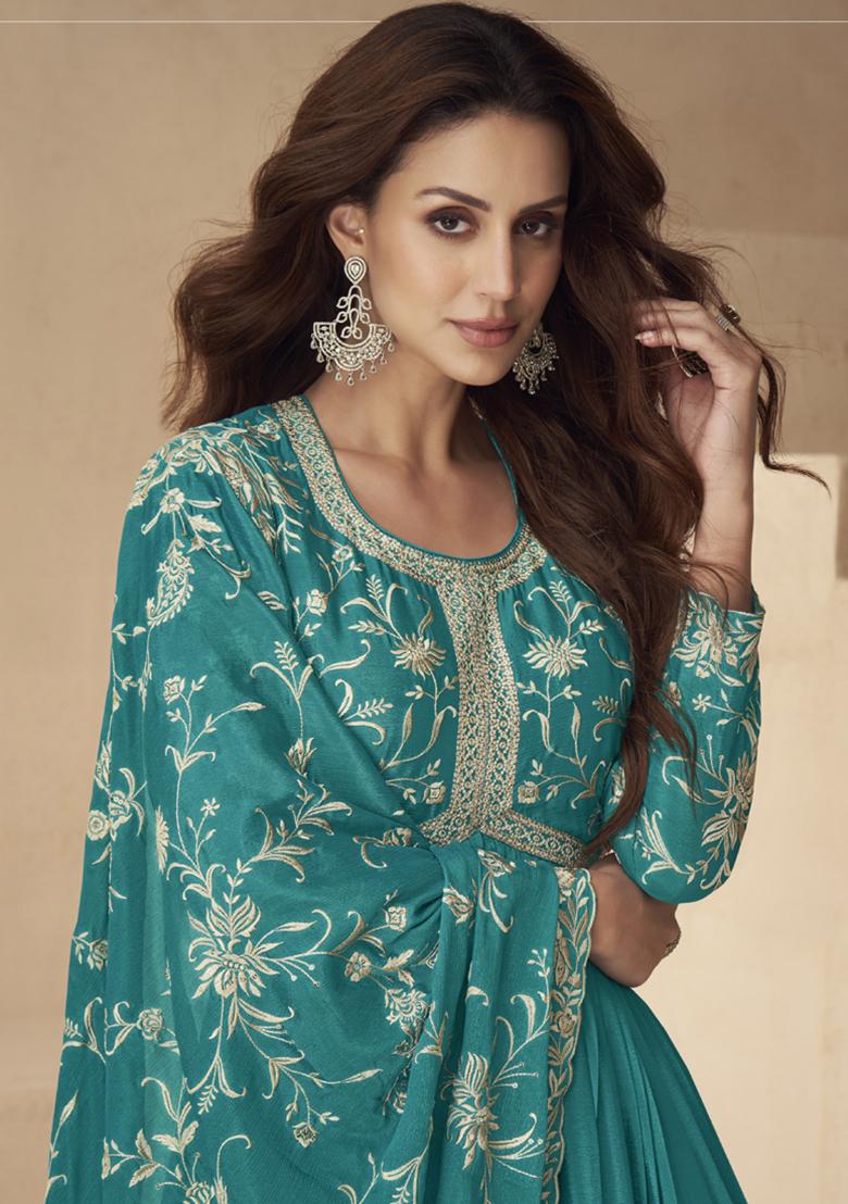 Sky Blue Sequin Embroidered Silk Kurta With Dupatta