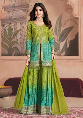 Light Green Sequin Embroidered Silk Kurta Set