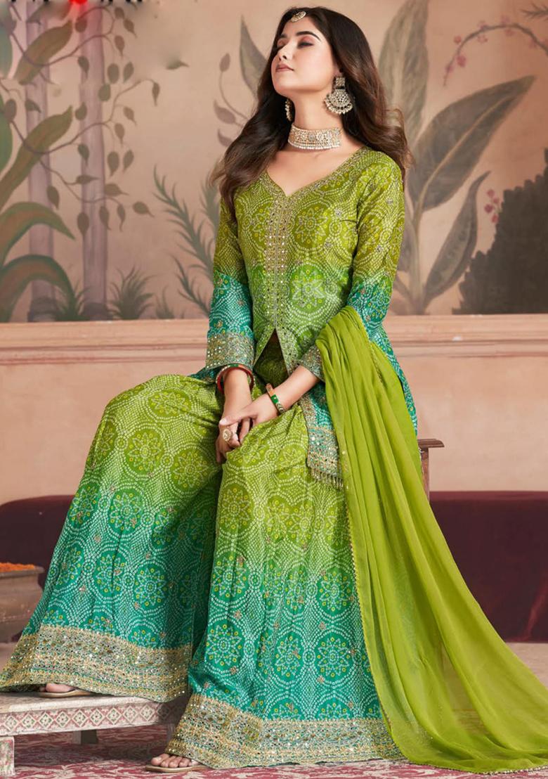 Light Green Sequin Embroidered Silk Kurta Set