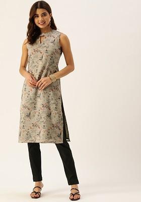 Multicolor Floral Print Poly Blend Kurta Set