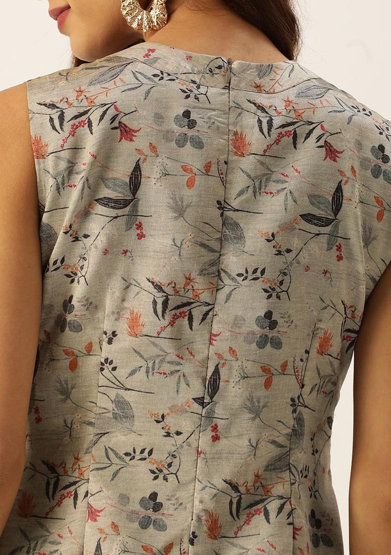 Multicolor Floral Print Poly Blend Kurta Set