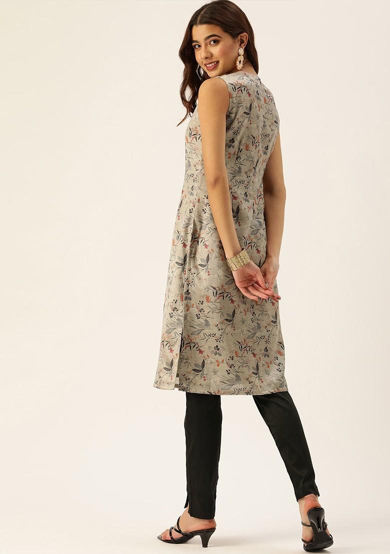 Multicolor Floral Print Poly Blend Kurta Set