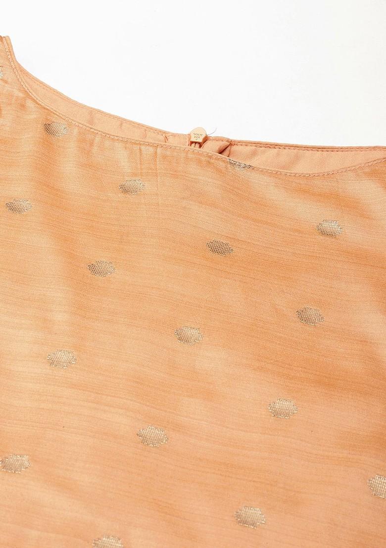 Peach Sequin Embroidered Poly Blend Kurta Set