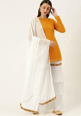 Mustard Solid Poly Blend Kurta Set