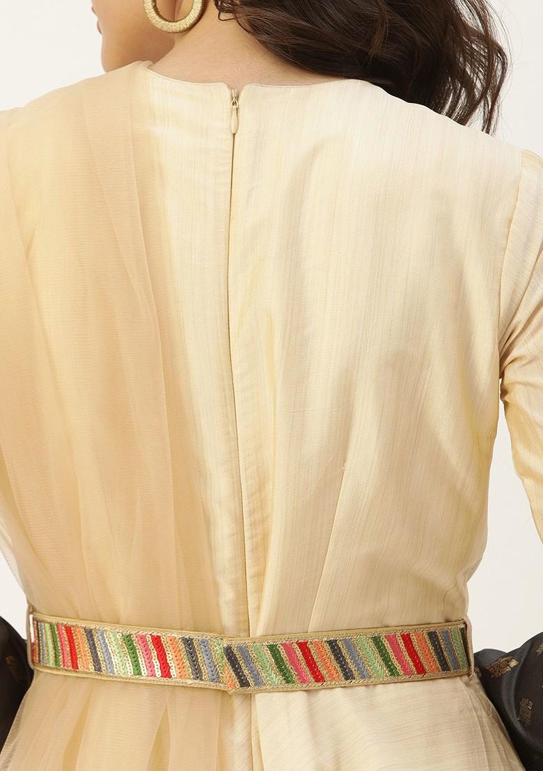 Beige Embroidered Poly Blend Kurta Set