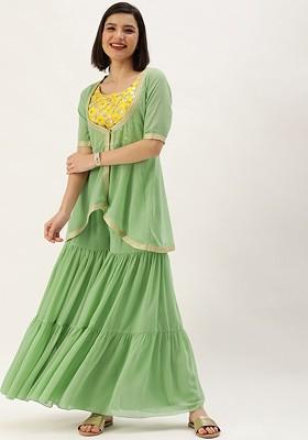 Yellow Mirror Embroidered Poly Blend Kurta Set