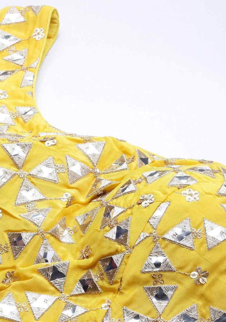 Yellow Mirror Embroidered Poly Blend Kurta Set