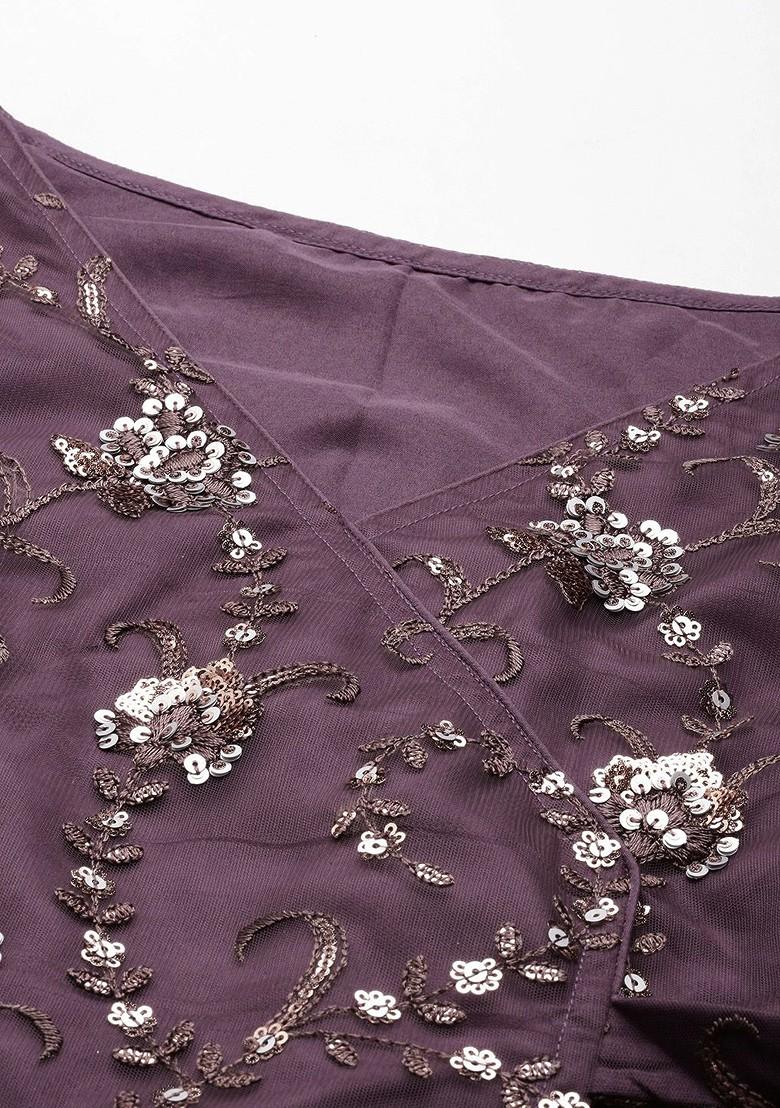 Purple Sequin Embroidered Poly Blend Kurta Set