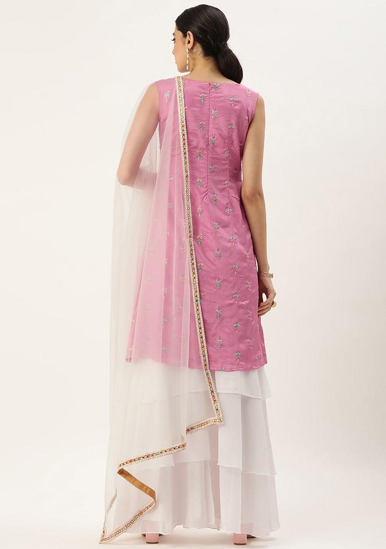 Pink Ethnic Motifs Poly Blend Kurta Set