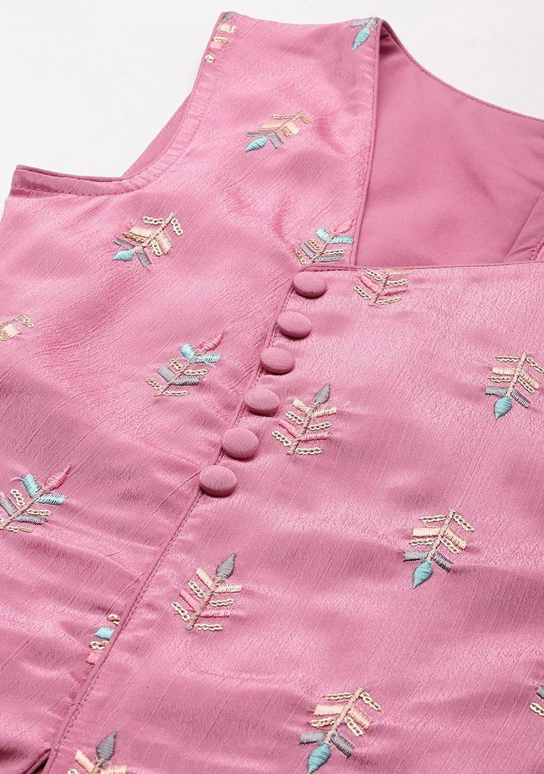 Pink Ethnic Motifs Poly Blend Kurta Set