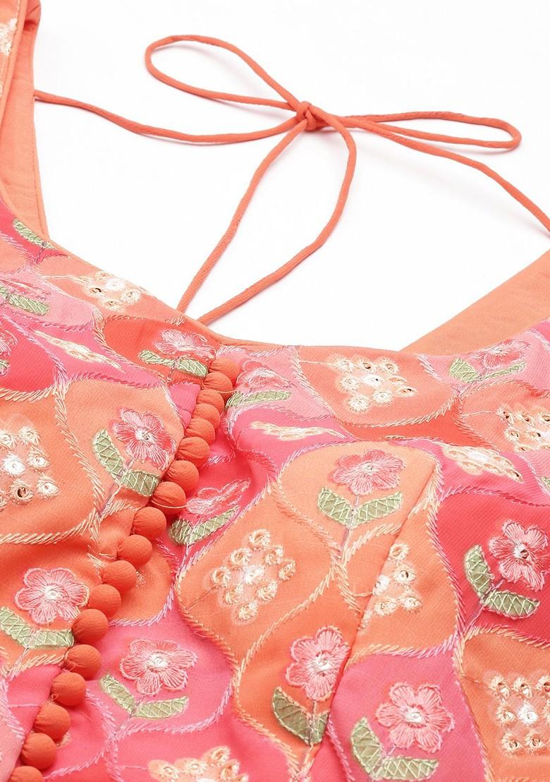 Orange Ethnic Motifs Poly Blend Kurta Set