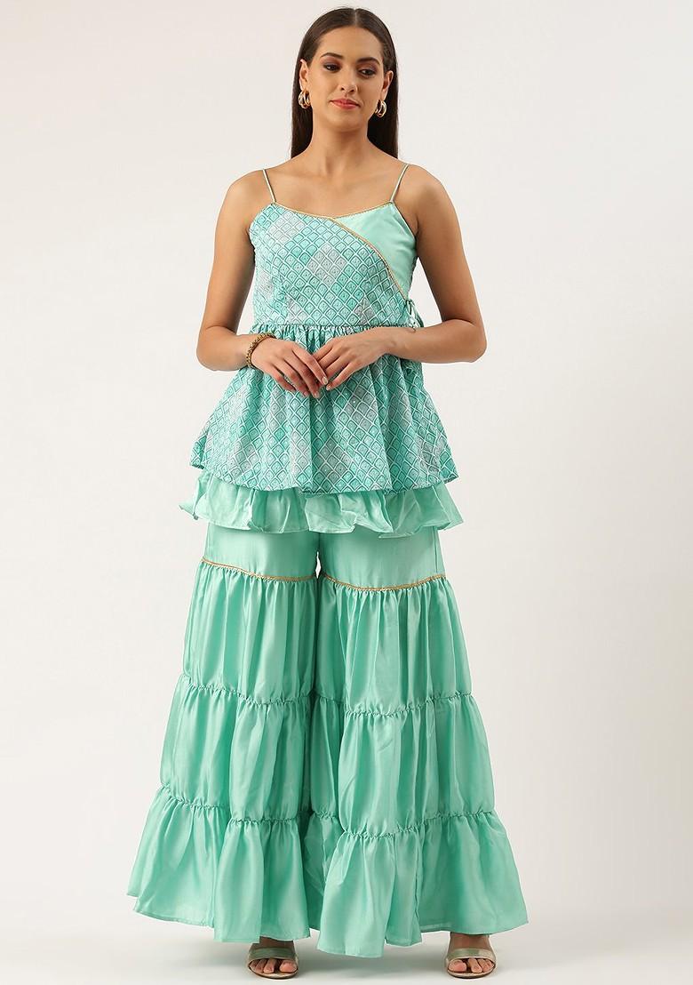 Blue Embroidered Poly Blend Kurta Set