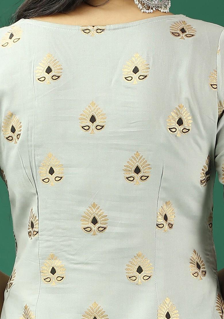 Grey Ethnic Motifs Printed Poly Blend Kurta Set