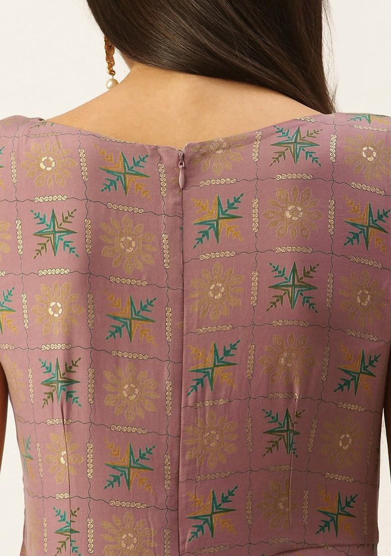 Peach Floral Print Poly Blend Kurta Set