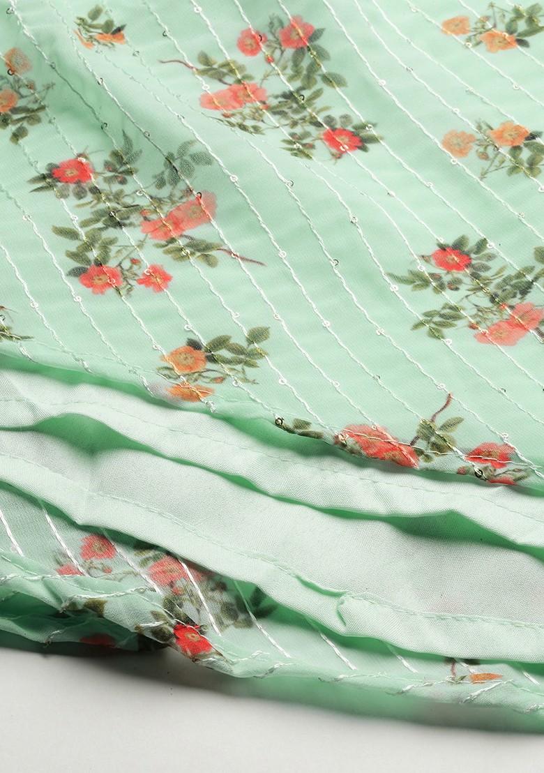 Sea Green Sequin Embroidered Poly Blend Kurta Set