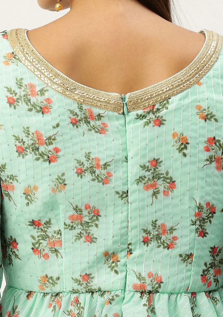 Sea Green Sequin Embroidered Poly Blend Kurta Set