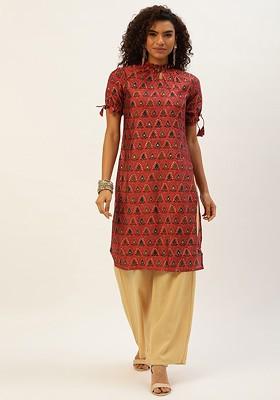 Pink Ethnic Motifs Printed Poly Blend Kurta Set