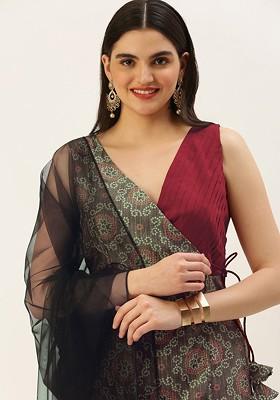 Maroon Printed Silk Kurta Set