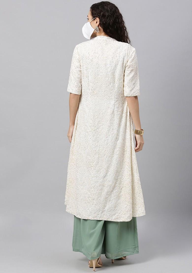 Green Embroidered Poly Blend Kurta Set