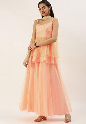 Peach Ethnic Motifs Poly Blend Kurta Set