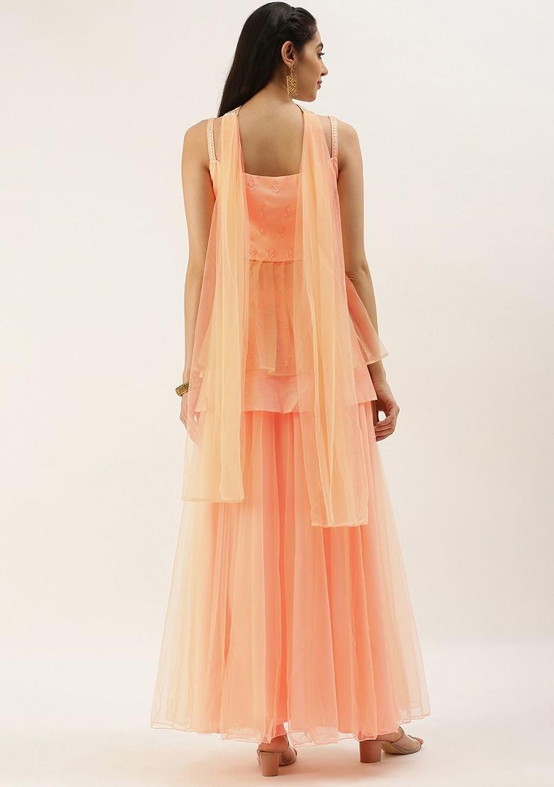 Peach Ethnic Motifs Poly Blend Kurta Set