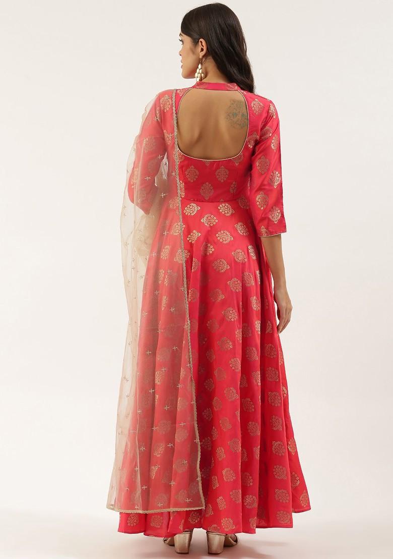 Red Printed Poly Blend Kurta Set