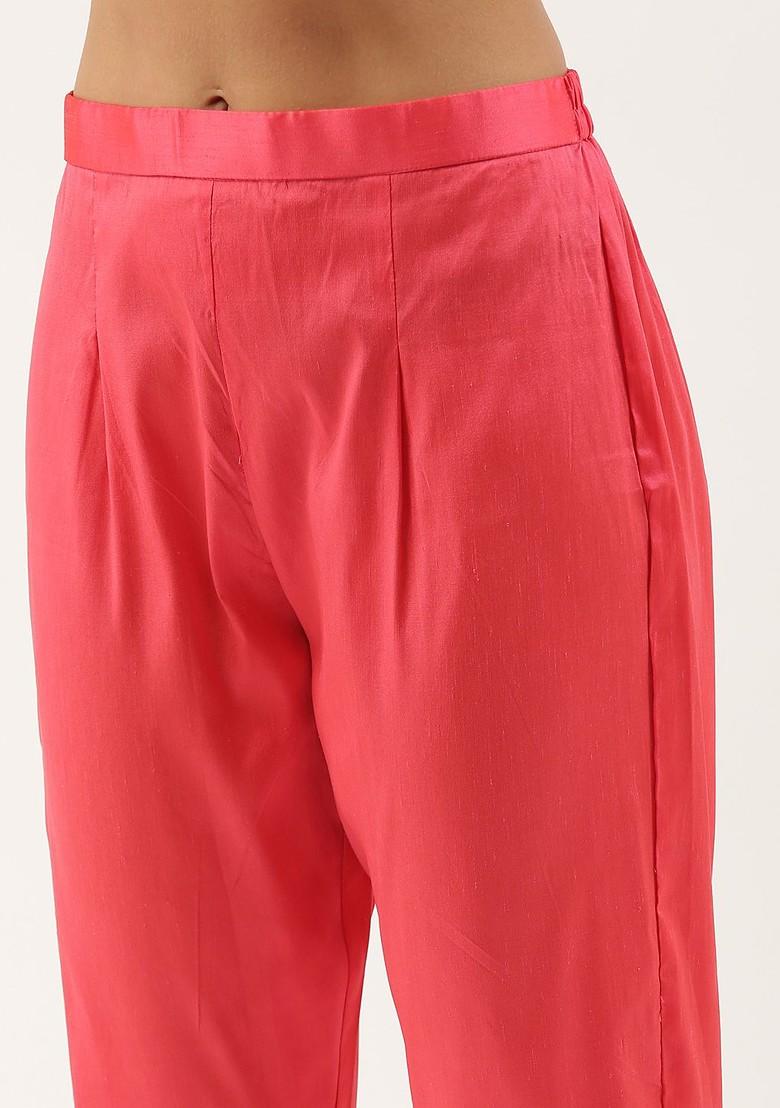 Red Printed Poly Blend Kurta Set