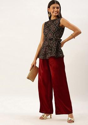 Black Bandhani Print Poly Blend Kurta Set