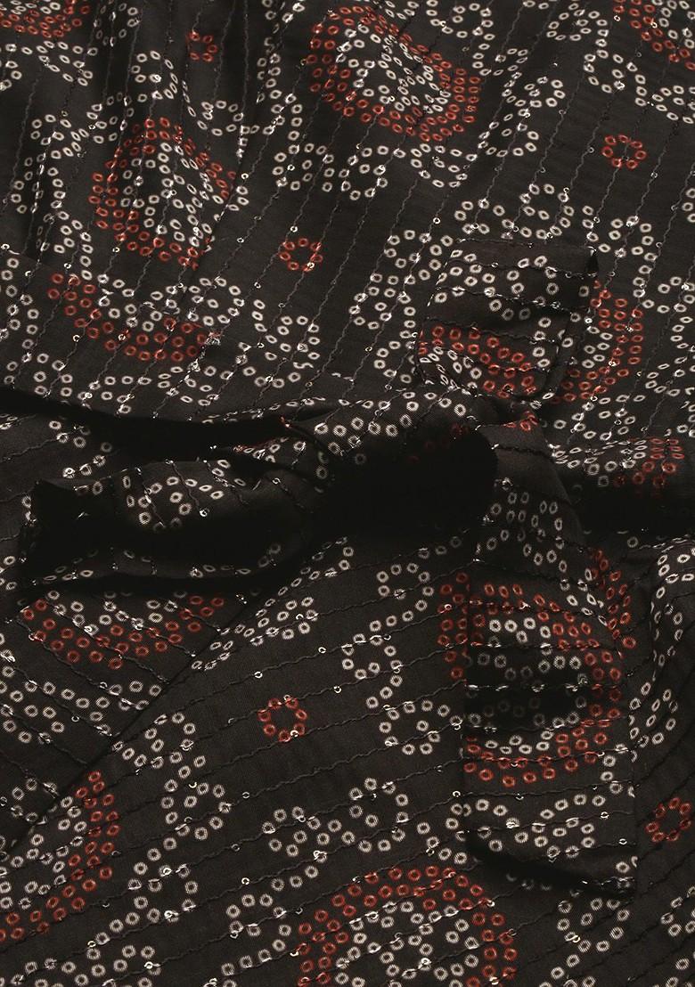 Black Bandhani Print Poly Blend Kurta Set