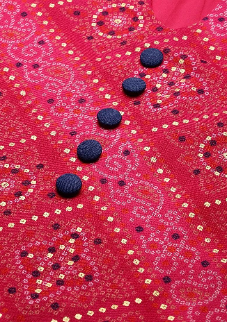 Pink Bandhani Print Poly Blend Kurta Set