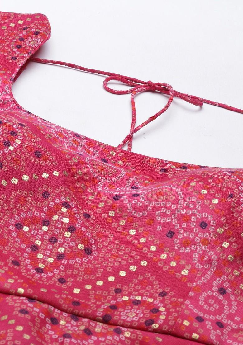 Pink Bandhani Print Poly Blend Kurta Set