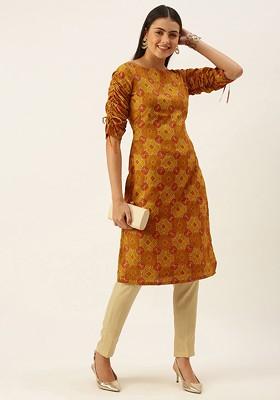 Mustard Ethnic Motifs Poly Blend Kurta Set