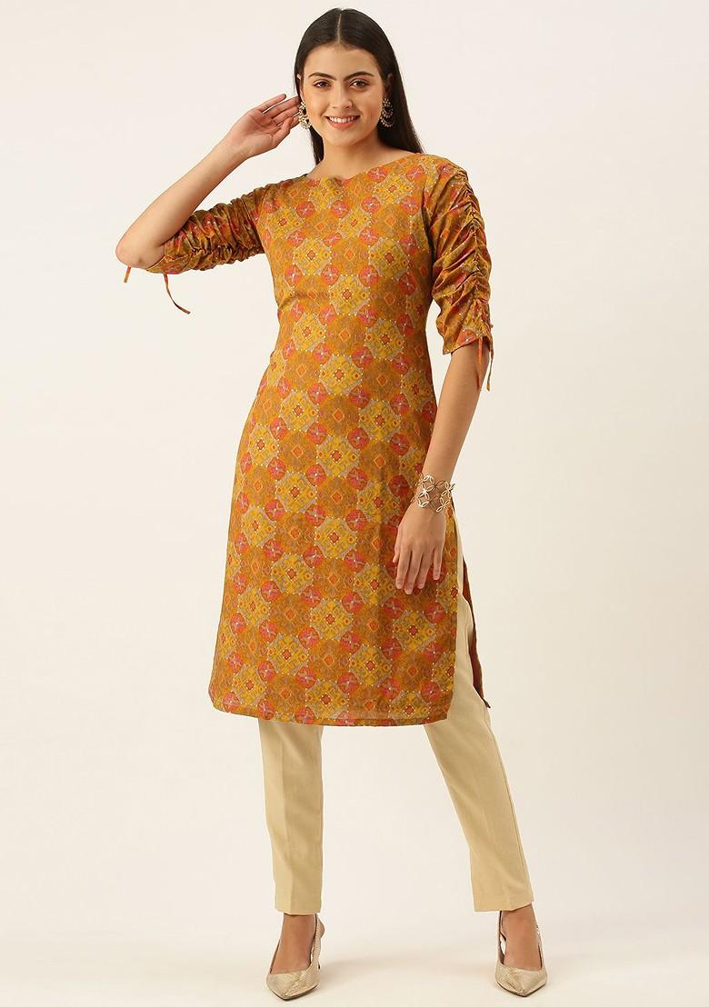 Mustard Ethnic Motifs Poly Blend Kurta Set