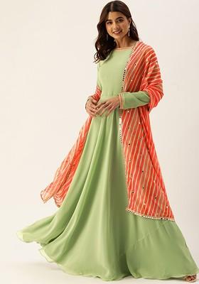 Green Solid Poly Blend Kurta Set