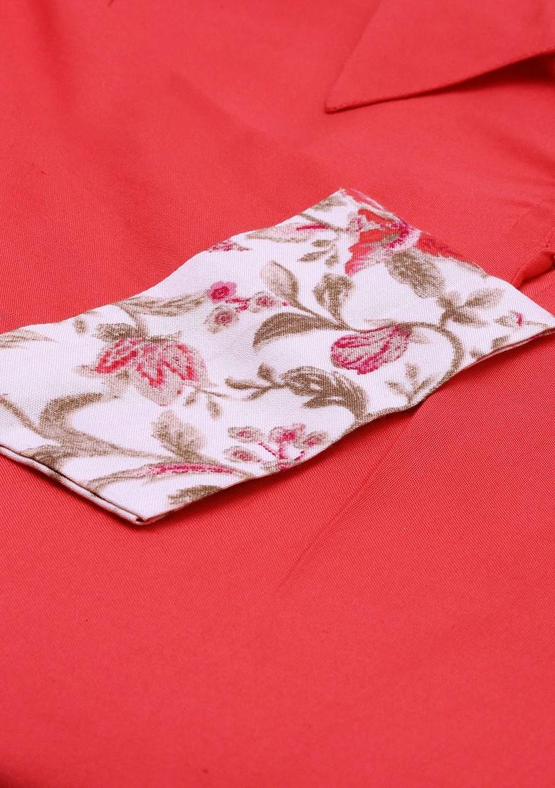 Pink Solid Poly Blend Kurta Set