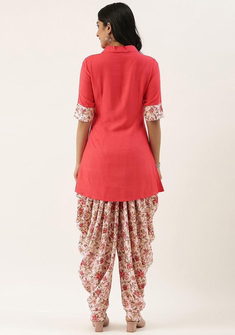 Pink Solid Poly Blend Kurta Set