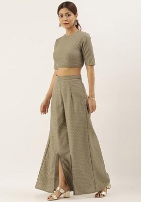 Grey Printed Poly Blend Kurta Set