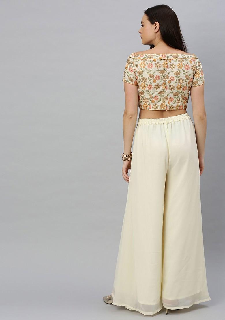 Cream Embroidered Poly Blend Kurta Set