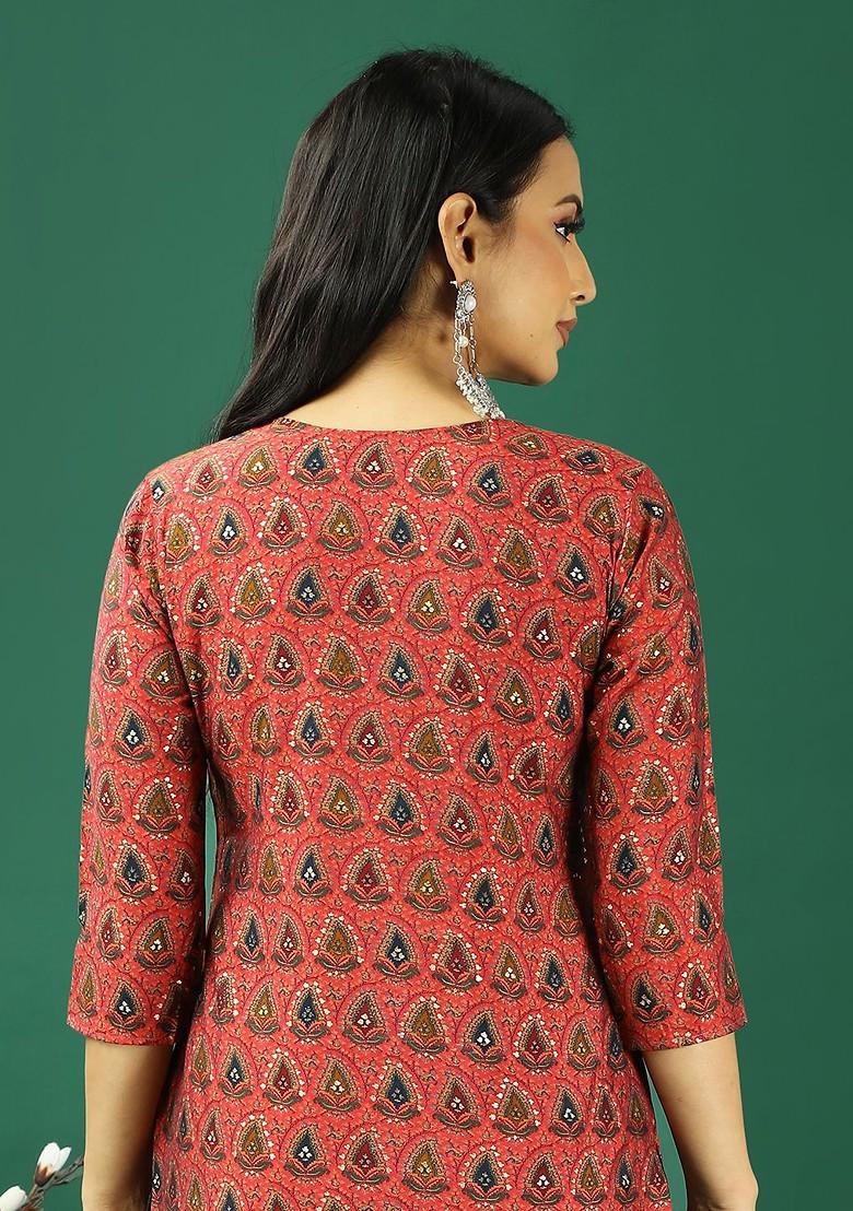 Brown Ethnic Motifs Poly Blend Kurta Set