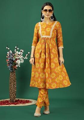 Yellow Ethnic Motifs Poly Blend Kurta Set