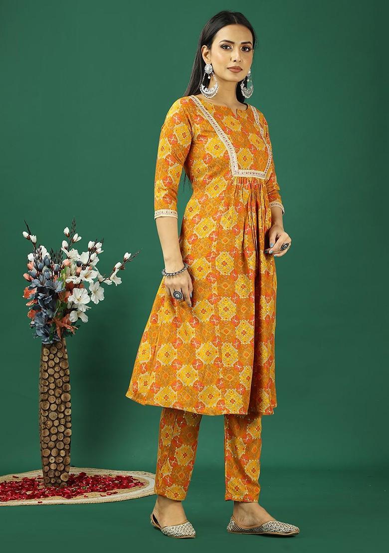 Yellow Ethnic Motifs Poly Blend Kurta Set
