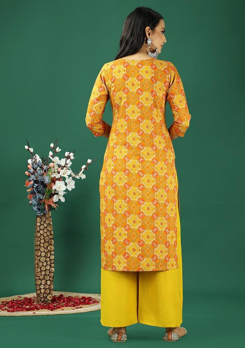Yellow Ethnic Motifs Printed Poly Blend Kurta Set