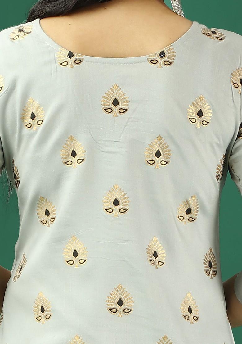 Grey Ethnic Motifs Printed Poly Blend Kurta Set