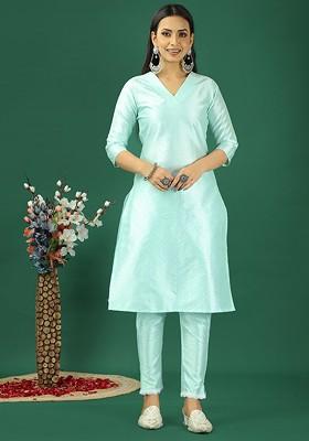 Green Ethnic Motifs Poly Blend Kurta Set