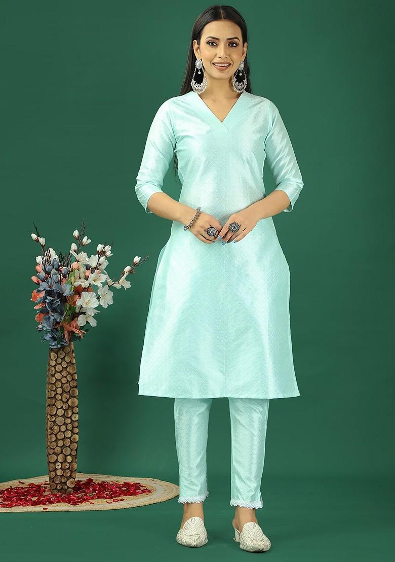 Green Ethnic Motifs Poly Blend Kurta Set