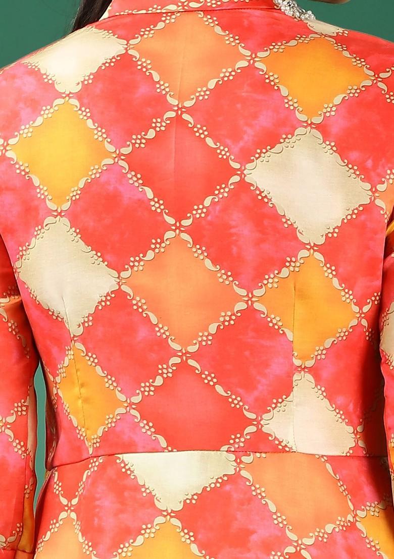 Orange Ethnic Motifs Printed Poly Blend Kurta Set