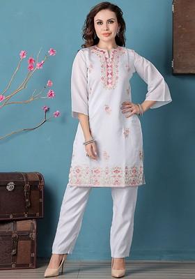 Blue Ethnic Motifs Poly Blend Kurta Set