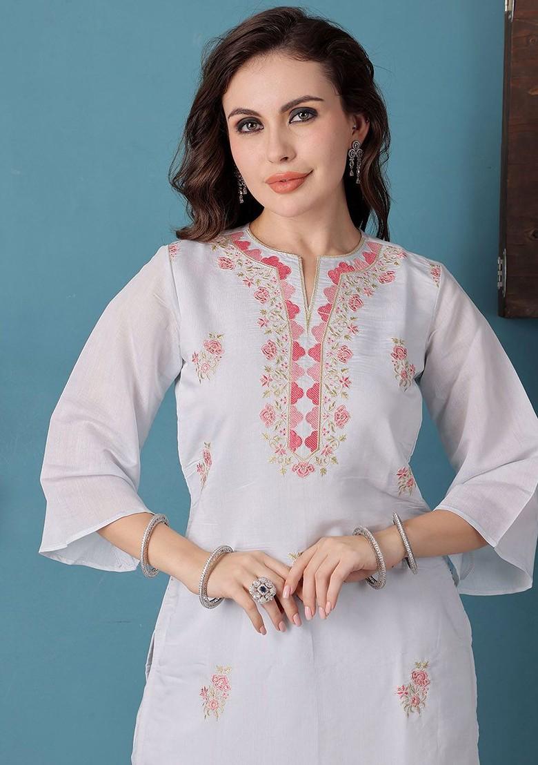 Blue Ethnic Motifs Poly Blend Kurta Set