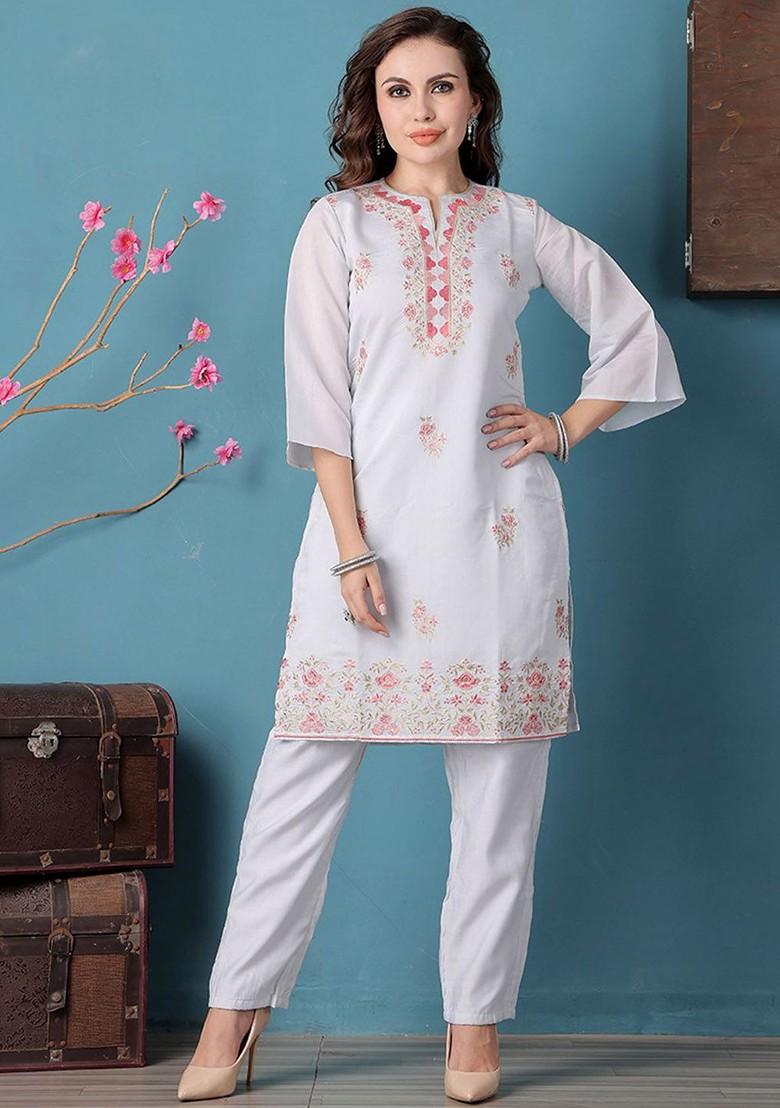 Blue Ethnic Motifs Poly Blend Kurta Set