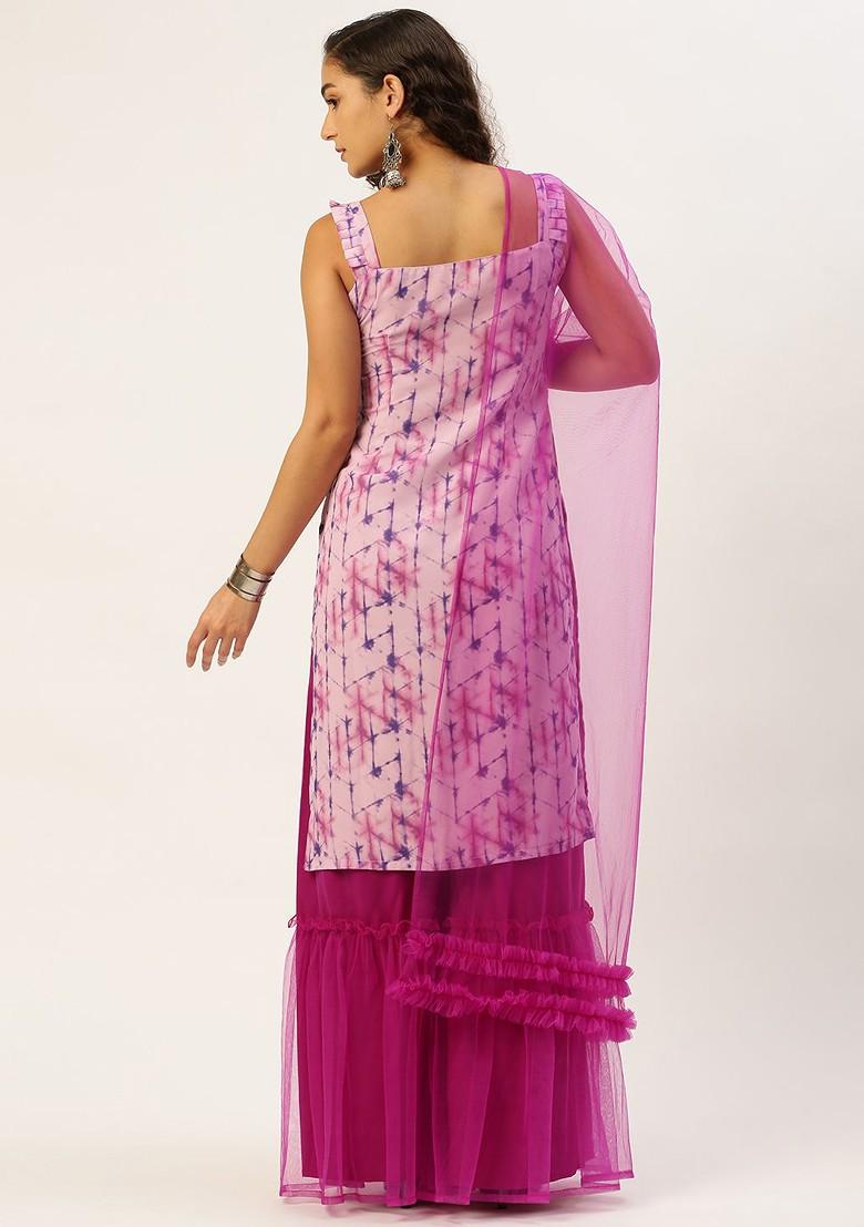 Blue Printed Poly Blend Kurta Set